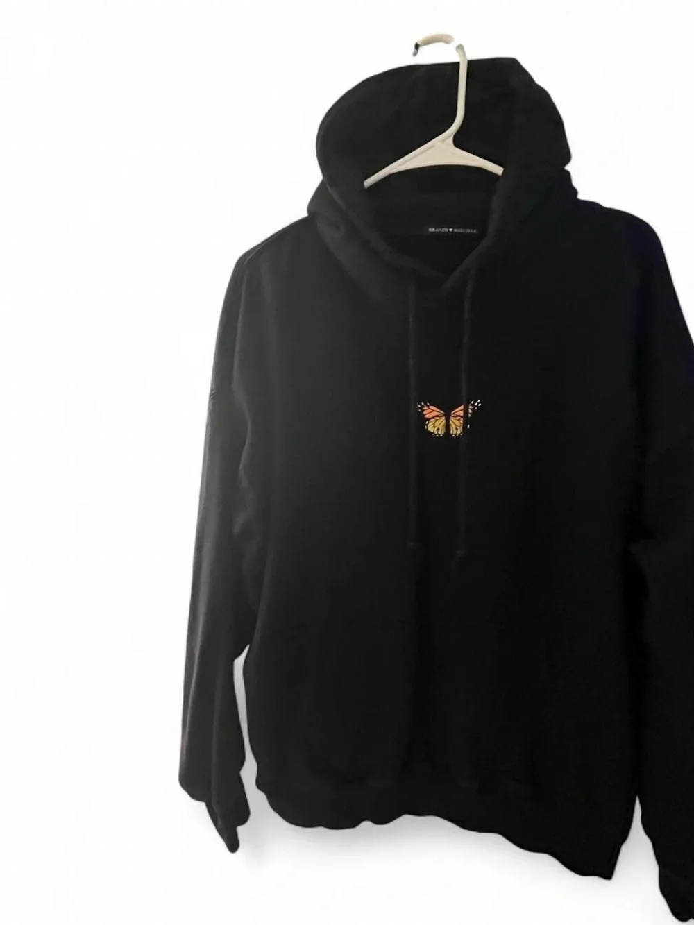 Brandy Melville Black Hoodie with Gold Butterfly Embroidery